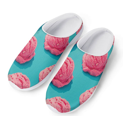Pink Strawberry Ice Cream Print Mesh Casual Shoes