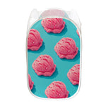 Pink Strawberry Ice Cream Print Mesh Laundry Hamper