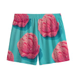Pink Strawberry Ice Cream Print Mesh Shorts