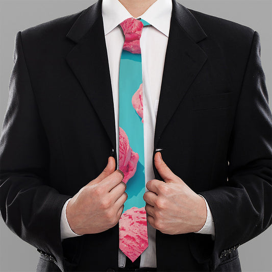 Pink Strawberry Ice Cream Print Necktie
