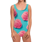 Pink Strawberry Ice Cream Print One Piece Swimsuit