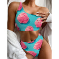 Pink Strawberry Ice Cream Print One Shoulder Bikini Set
