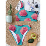 Pink Strawberry Ice Cream Print One Shoulder Bikini Top