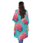 Pink Strawberry Ice Cream Print Open Front Beach Cover Up