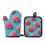 Pink Strawberry Ice Cream Print Oven Mitt And Pot Holder Set