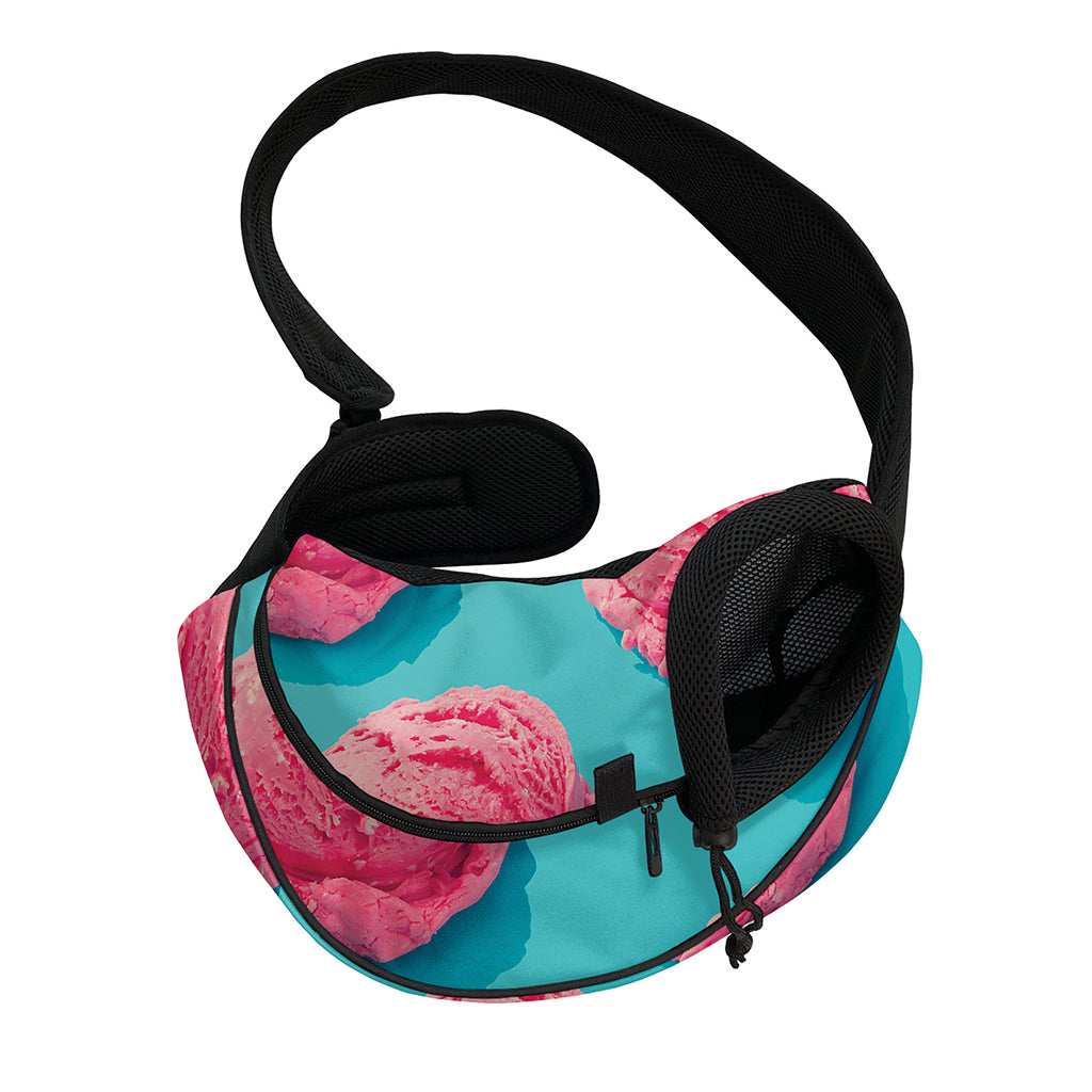 Pink Strawberry Ice Cream Print Pet Sling Carrier