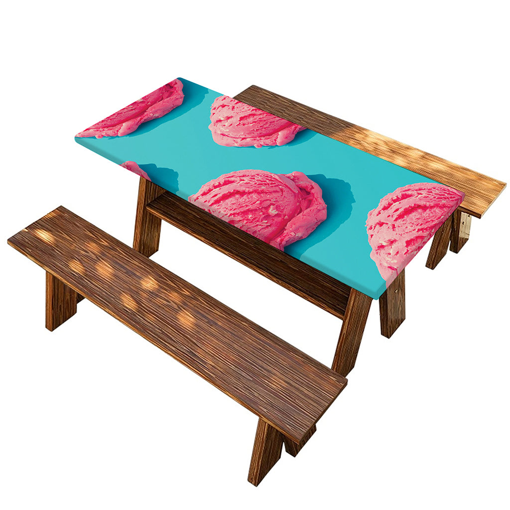 Pink Strawberry Ice Cream Print Picnic Table Cover