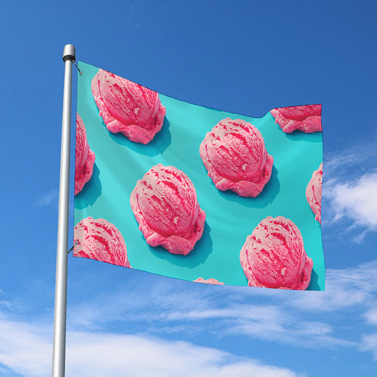 Pink Strawberry Ice Cream Print Polyester Flag