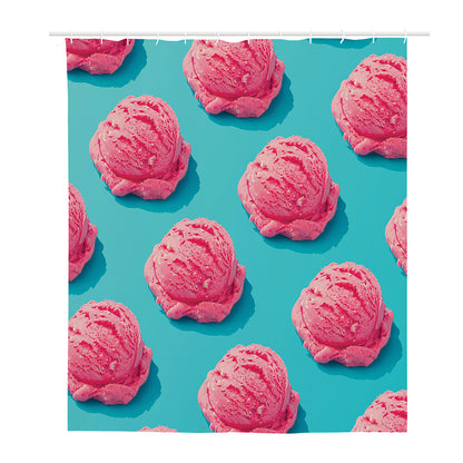 Pink Strawberry Ice Cream Print Polyester Shower Curtain