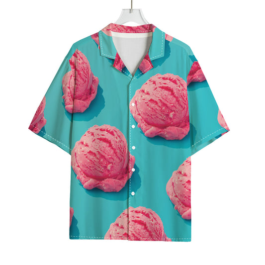 Pink Strawberry Ice Cream Print Rayon Hawaiian Shirt