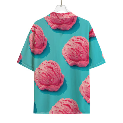 Pink Strawberry Ice Cream Print Rayon Hawaiian Shirt