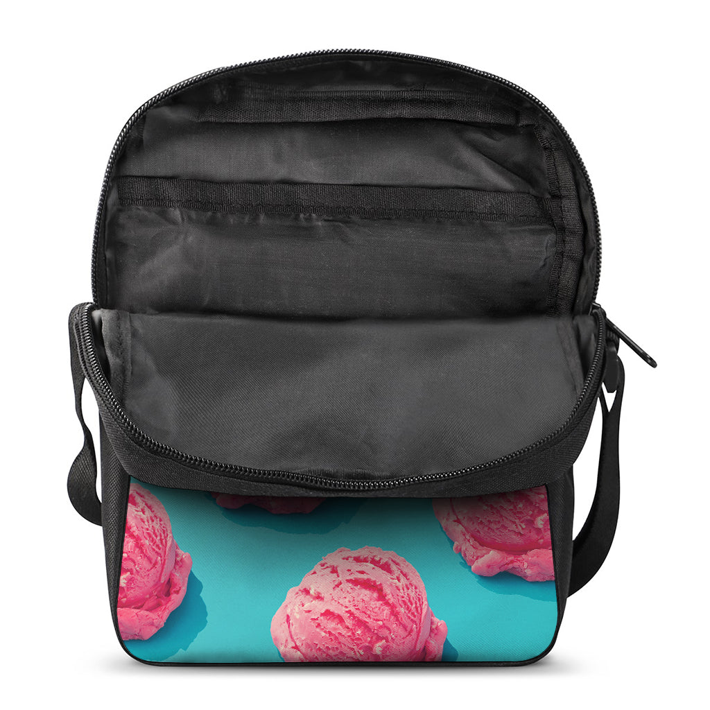 Pink Strawberry Ice Cream Print Rectangular Crossbody Bag