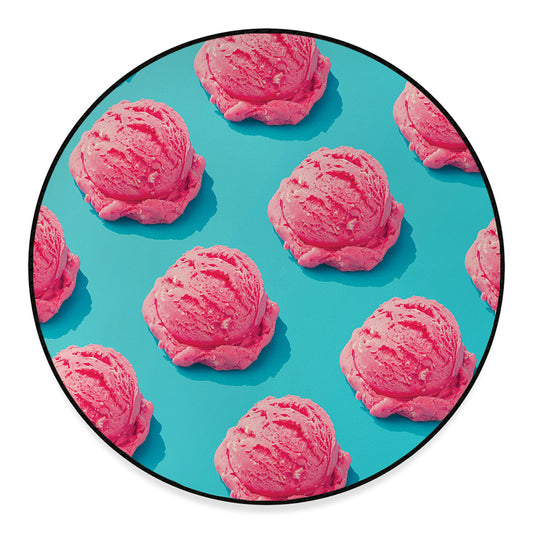 Pink Strawberry Ice Cream Print Round Floor Mat