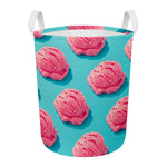 Pink Strawberry Ice Cream Print Round Laundry Basket
