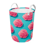 Pink Strawberry Ice Cream Print Round Laundry Basket