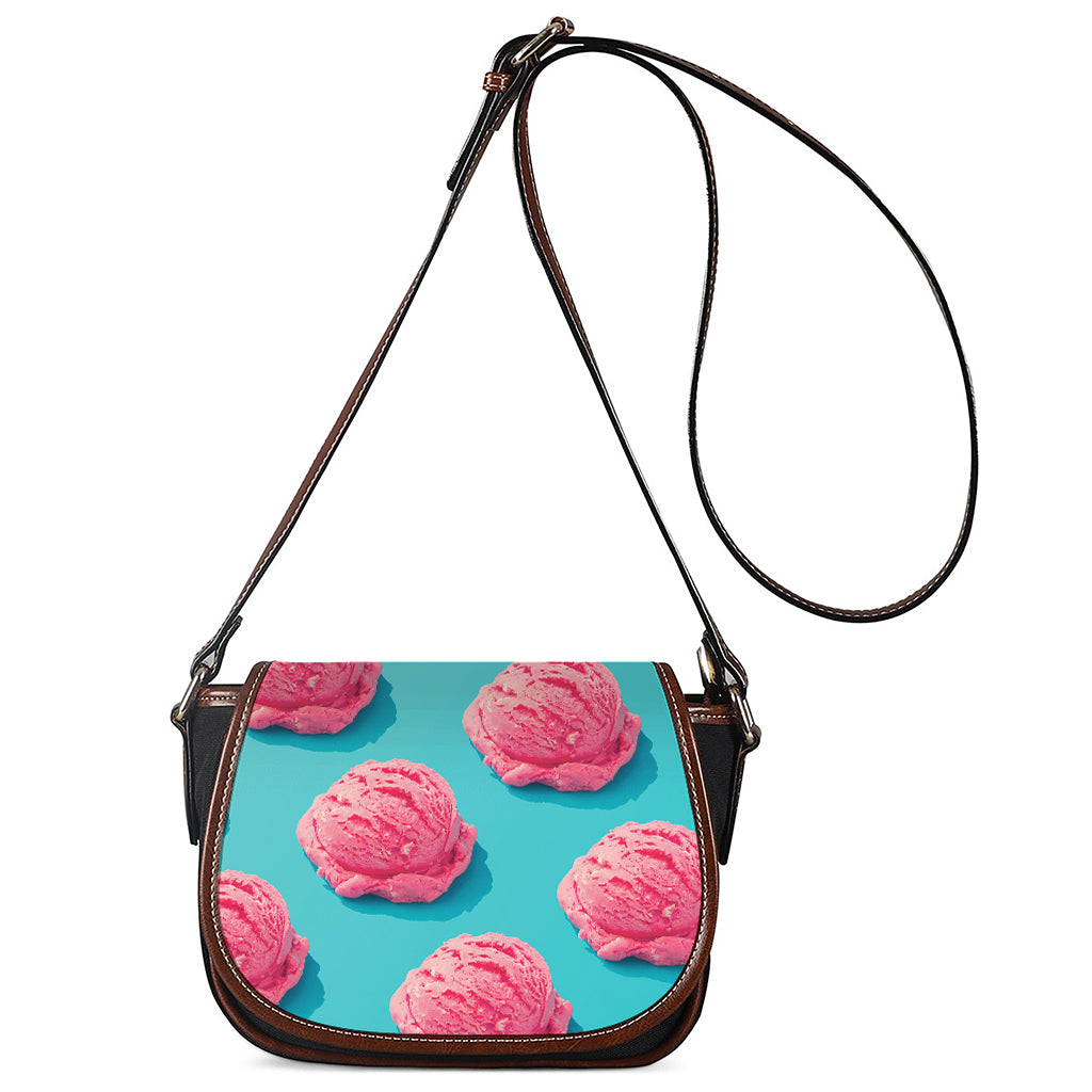 Pink Strawberry Ice Cream Print Saddle Bag