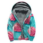 Pink Strawberry Ice Cream Print Sherpa Lined Zip Up Hoodie
