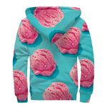 Pink Strawberry Ice Cream Print Sherpa Lined Zip Up Hoodie