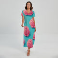 Pink Strawberry Ice Cream Print Short Sleeve Maxi Dress