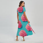 Pink Strawberry Ice Cream Print Short Sleeve Maxi Dress