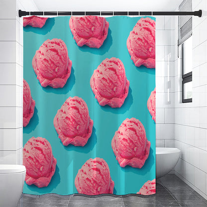 Pink Strawberry Ice Cream Print Shower Curtain