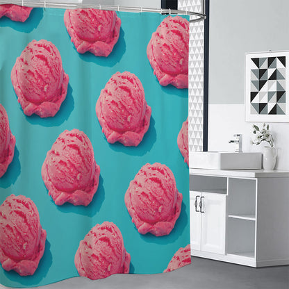 Pink Strawberry Ice Cream Print Shower Curtain