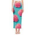 Pink Strawberry Ice Cream Print Side Slit Maxi Skirt