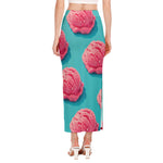 Pink Strawberry Ice Cream Print Side Slit Maxi Skirt