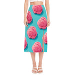 Pink Strawberry Ice Cream Print Side Slit Midi Skirt