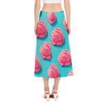 Pink Strawberry Ice Cream Print Side Slit Midi Skirt