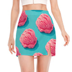 Pink Strawberry Ice Cream Print Side Slit Mini Skirt