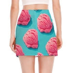 Pink Strawberry Ice Cream Print Side Slit Mini Skirt