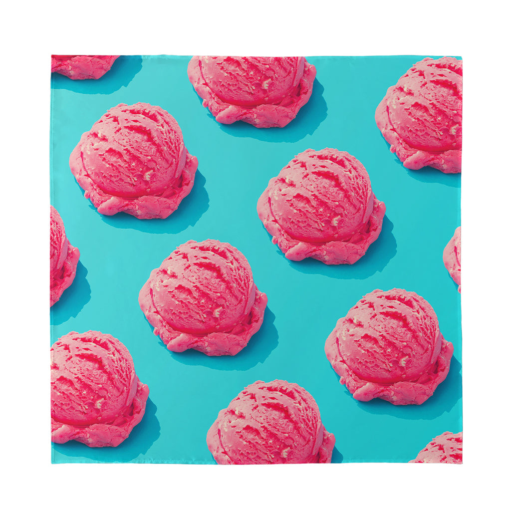 Pink Strawberry Ice Cream Print Silk Bandana