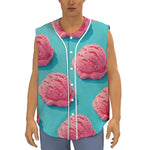 Pink Strawberry Ice Cream Print Sleeveless Baseball Jersey