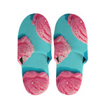 Pink Strawberry Ice Cream Print Slippers