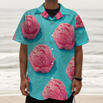 Pink Strawberry Ice Cream Print Textured Short Sleeve Shirt