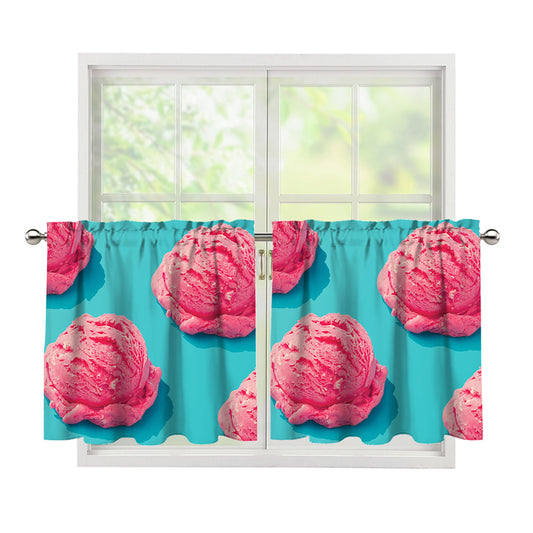 Pink Strawberry Ice Cream Print Tier Curtains