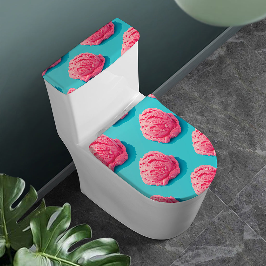 Pink Strawberry Ice Cream Print Toilet Lid And Tank Cover Set