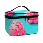 Pink Strawberry Ice Cream Print Travel Makeup Bag