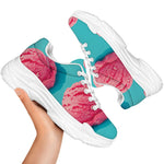 Pink Strawberry Ice Cream Print White Chunky Shoes