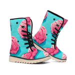 Pink Strawberry Ice Cream Print Winter Boots