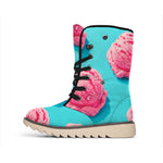 Pink Strawberry Ice Cream Print Winter Boots