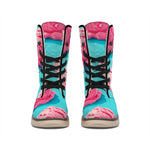 Pink Strawberry Ice Cream Print Winter Boots