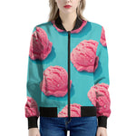 Pink Strawberry Ice Cream Print Women's Bomber Jacket