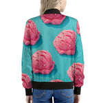 Pink Strawberry Ice Cream Print Women's Bomber Jacket