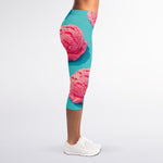 Pink Strawberry Ice Cream Print Women's Capri Leggings