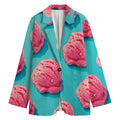Pink Strawberry Ice Cream Print Women's Cotton Blazer