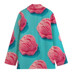 Pink Strawberry Ice Cream Print Women's Cotton Blazer