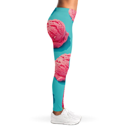 Pink Strawberry Ice Cream Print Women's Leggings