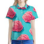 Pink Strawberry Ice Cream Print Women's Polo Shirt